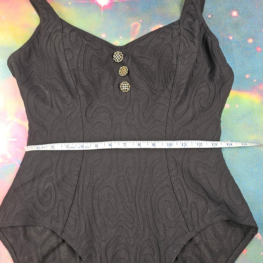 Body I D Maillot‎ Vintage Black Textured One Piece Swimsuit Bodysuit - Picture 10 of 11